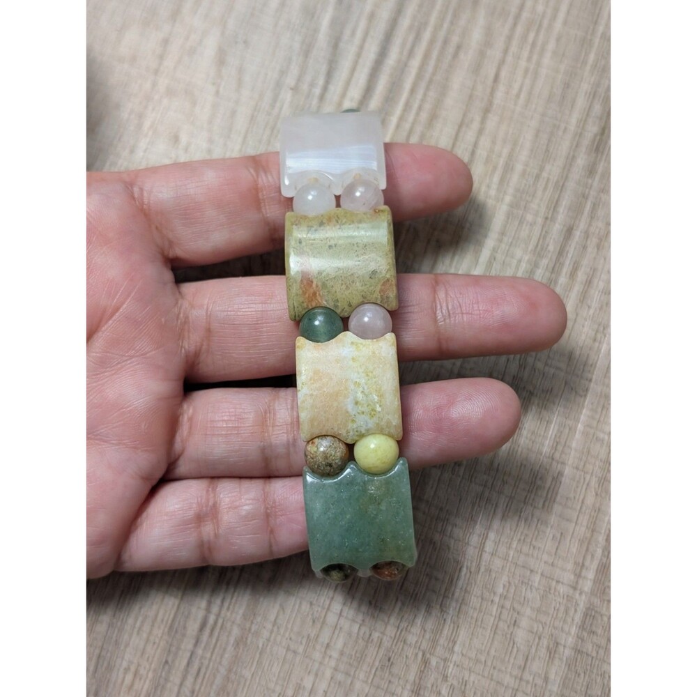 Artisan Multi-Gemstone Statement Panel Stretch Bracelet Boho Eclectic Chakras - Picture 2 of 4